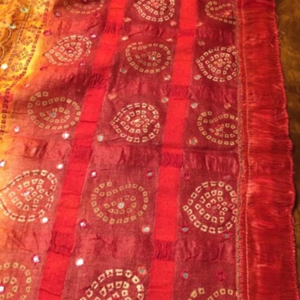 Indian/Pakistani/Bollywood Mirrorwork Gharchola/Bandhini Style Saree & Blouse - Picture 5 of 13